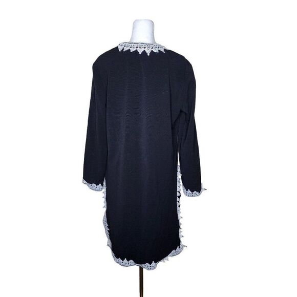 Vintage 80s Long Sleeve Duster Jacket Embroidered Lace Womens Size M Black - Picture 4 of 7
